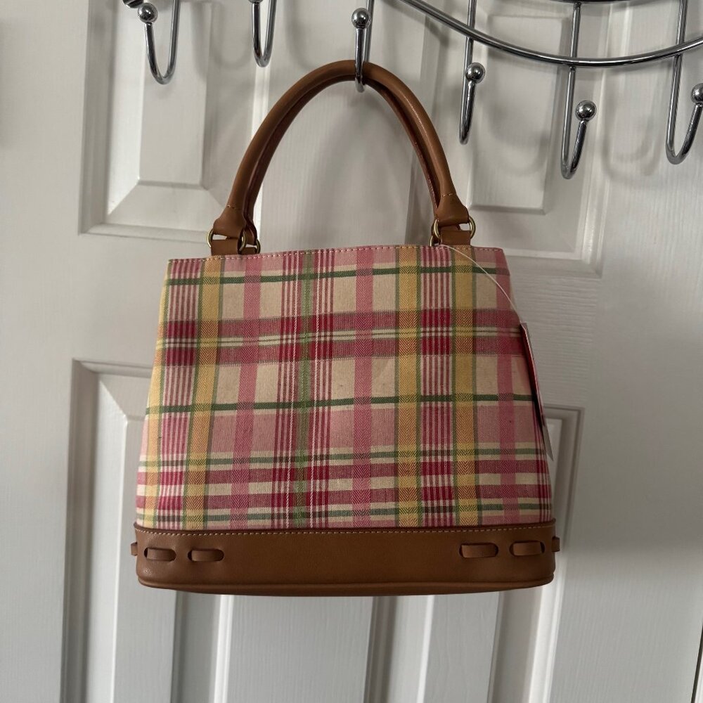 New Relic Pink Green Yellow Plaid Shoulder Purse Bag Rodgers Satchel